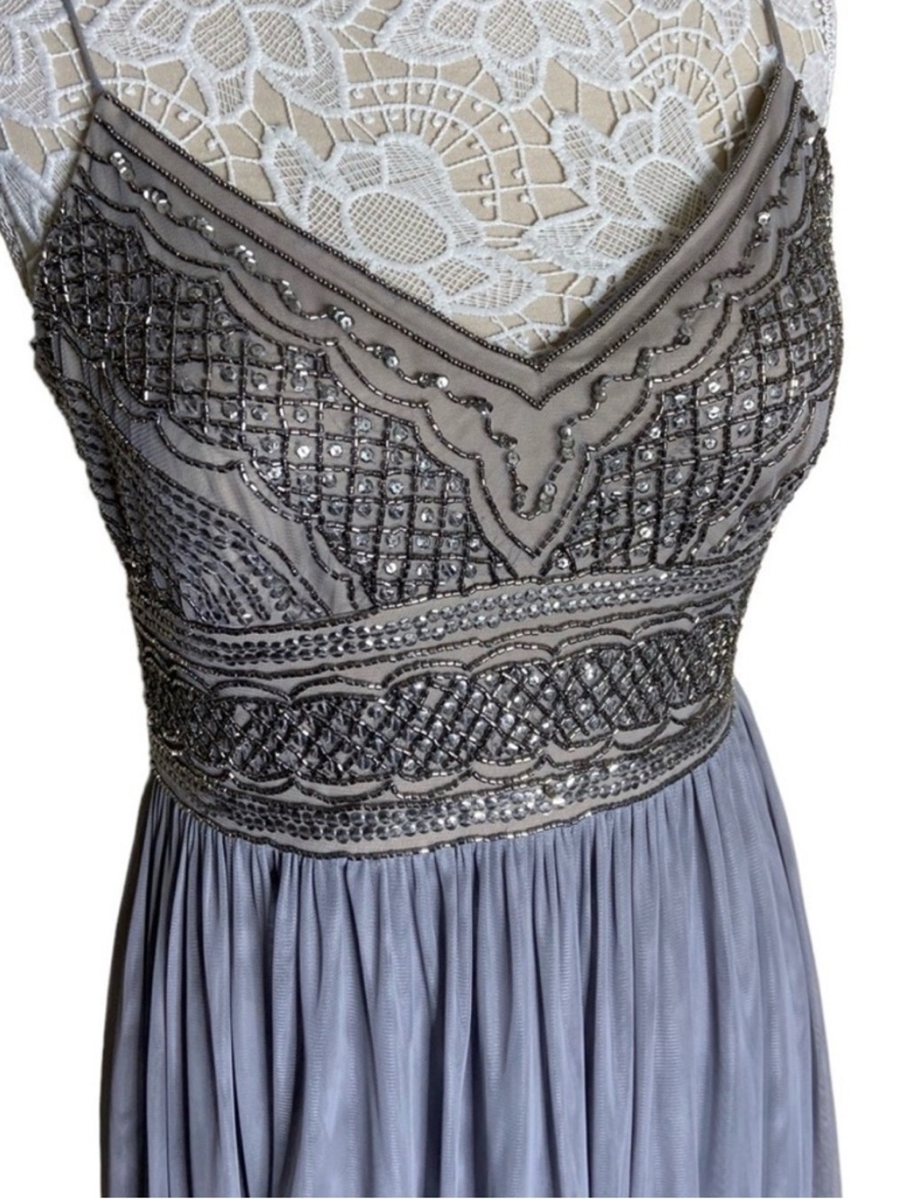 NWT BHLDN x Adrianna Papell Aida Beaded Chiffon Gown in Pewter - Picture 3 of 4